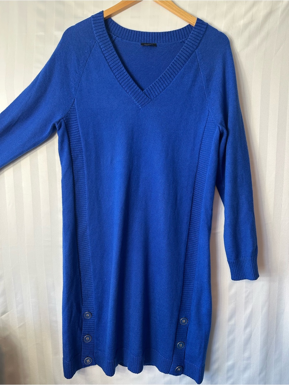 Talbots V-Neck Long Sleeve Sweater Dress in Royal Blue